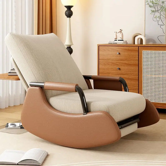 Comfy Rocking Chair, Folding Lounge Chair with Footrest, Lazy Sofa Chair Adjustable Backrest, Recliner Chair for Balcony