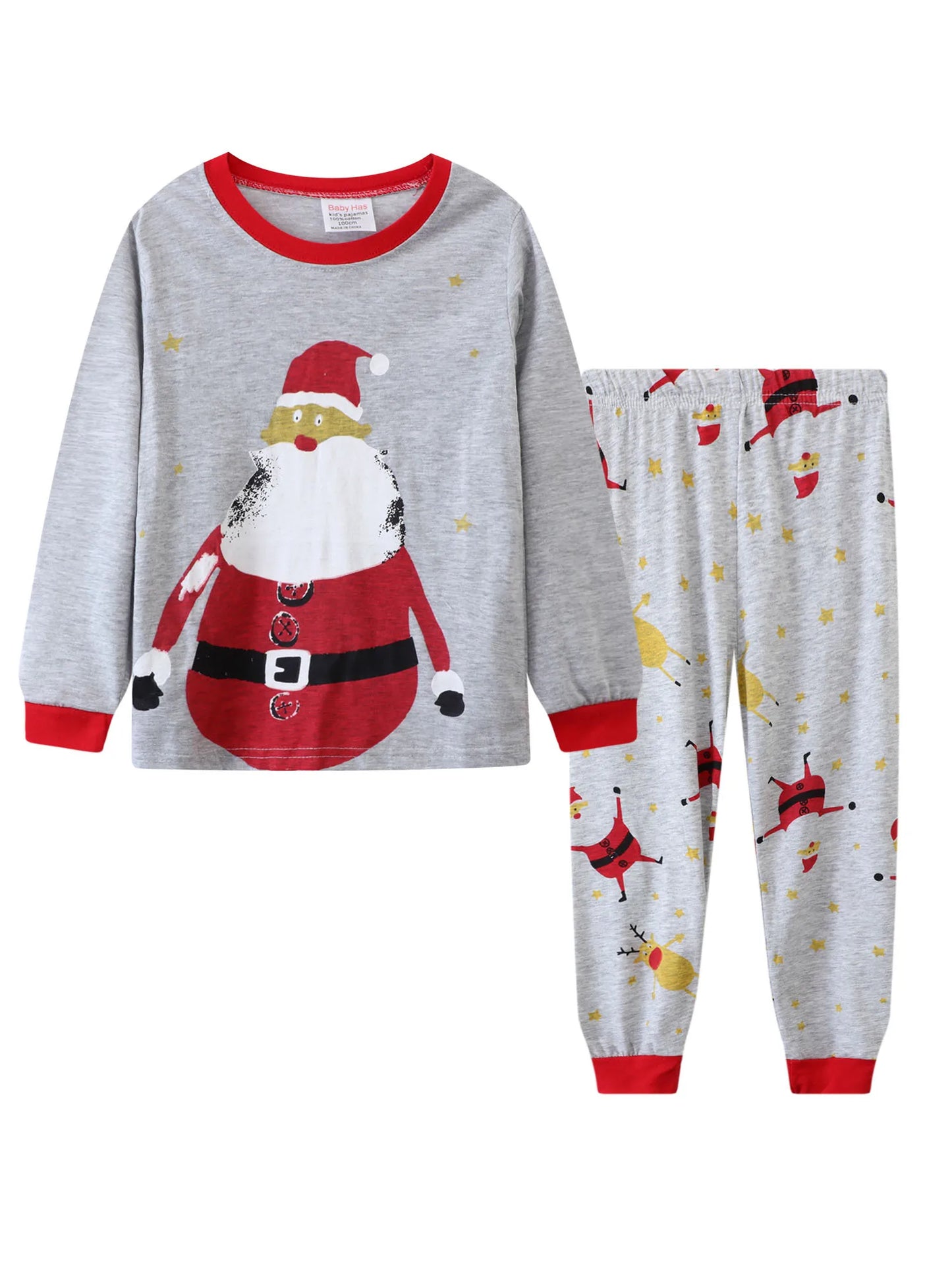 Kids Boys Pajamas Cartoon Christmas 2PCS Long Sleeved Autumn Winter Round Neck Long Sleeve Top & Pants Set