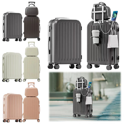 12/20/24 In Combination Suitcase USB Charging Port with Cup Holder Large Capacity Trolley Case Travel Luggage Bag with TSA Lock