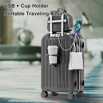 12/20/24 In Combination Suitcase USB Charging Port with Cup Holder Large Capacity Trolley Case Travel Luggage Bag with TSA Lock