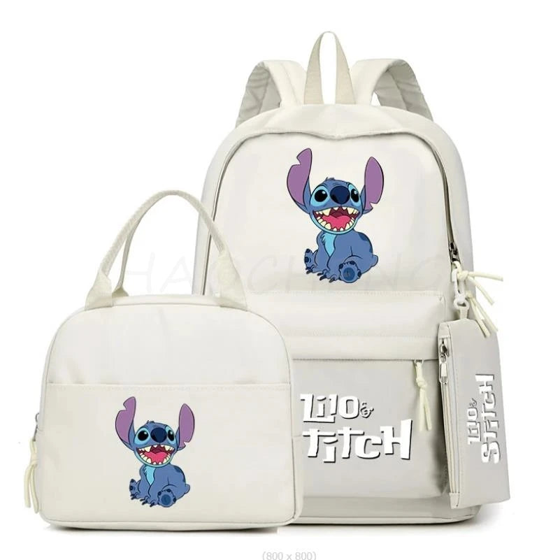 3Pcs/set Disney Lilo Stitch Colorful Backpack With Lunch Bag for Girl Boy Student Teenager Rucksack Women Casual School Bags Set