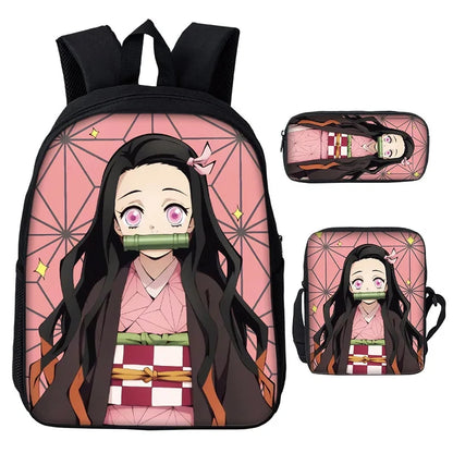 Nezuko Demon Slayer Anime 3Pcs/Set Backpack Student School Shoulder Bag Kids Cute Travel Backpack for Children Birthday Gifts