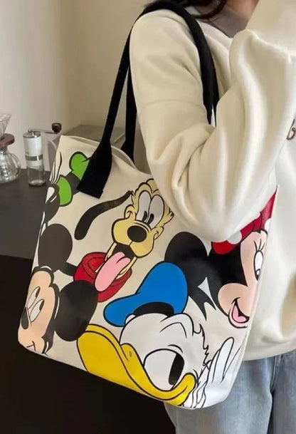 Disney Donald Duck Large Capacity Women's Shoulder Bag Stitch Canvas Bag Women's Simple Student Handbag School Bag