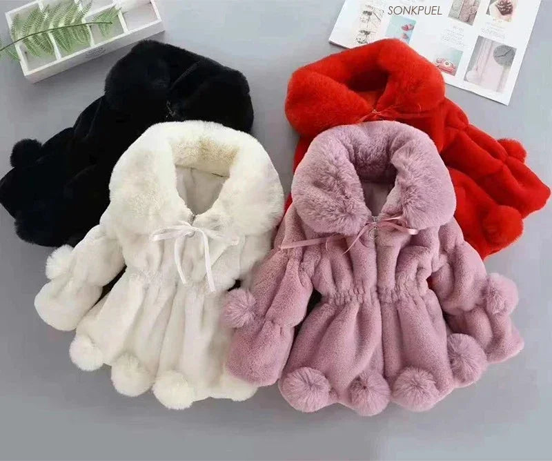 Baby Girls Warm Winter Coats Thick Faux Fur Fashion Kids Hooded Jacket Coat for Girl Outerwear Children Clothing 2 3 4 6 7 Years