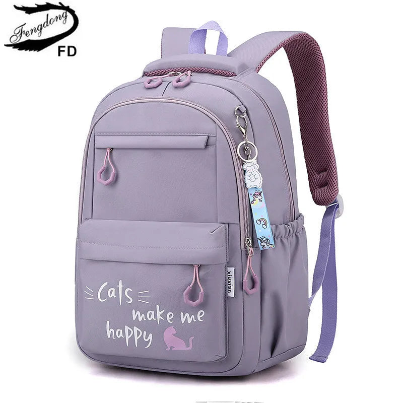 Fengdong Kawaii school Backpack for Girls cute School Bags Waterproof bookbag Teens College Student Large Travel Shoulder Bag