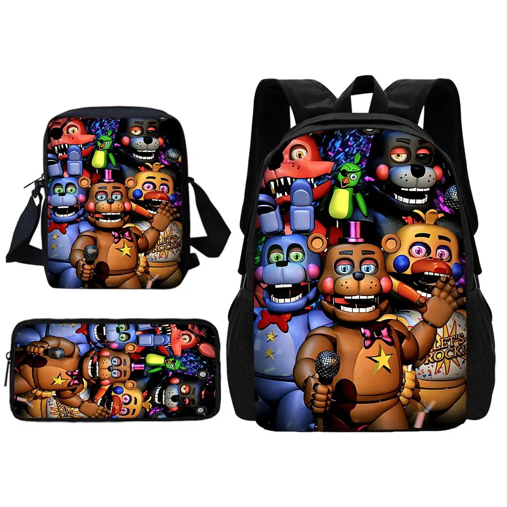 Cartoon Five Night At Freddy Child School Backpack With Shoulder Bag Pencil Bags School Bags for Boys Girls Best Gift