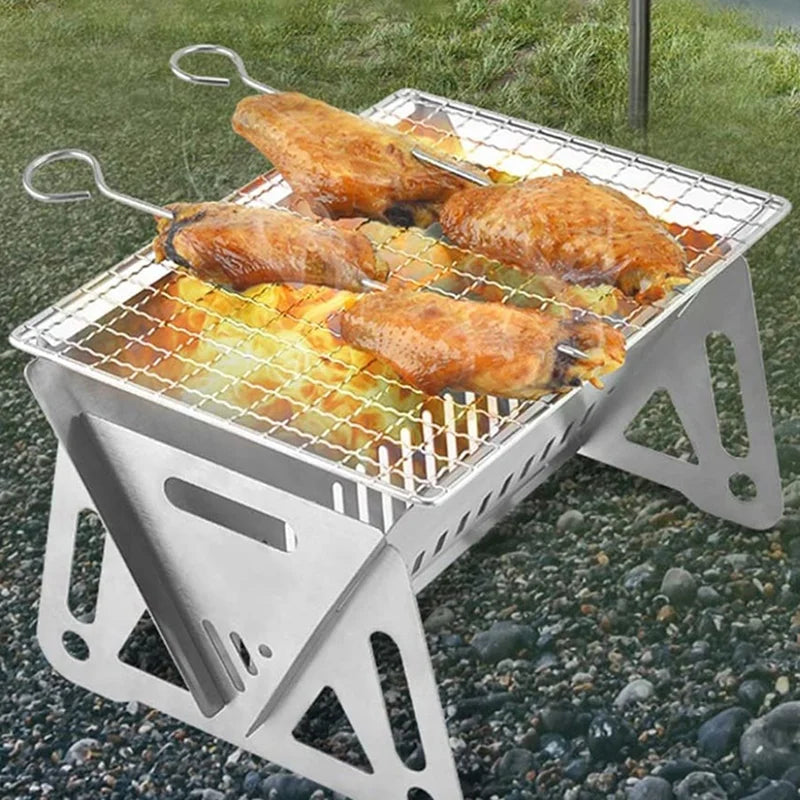 Portable Folding Barbecue Grill Heating Stoves Multifunction Camping BBQ Grill Rack Net Firewood Stove Stainless steel BBQ Grill