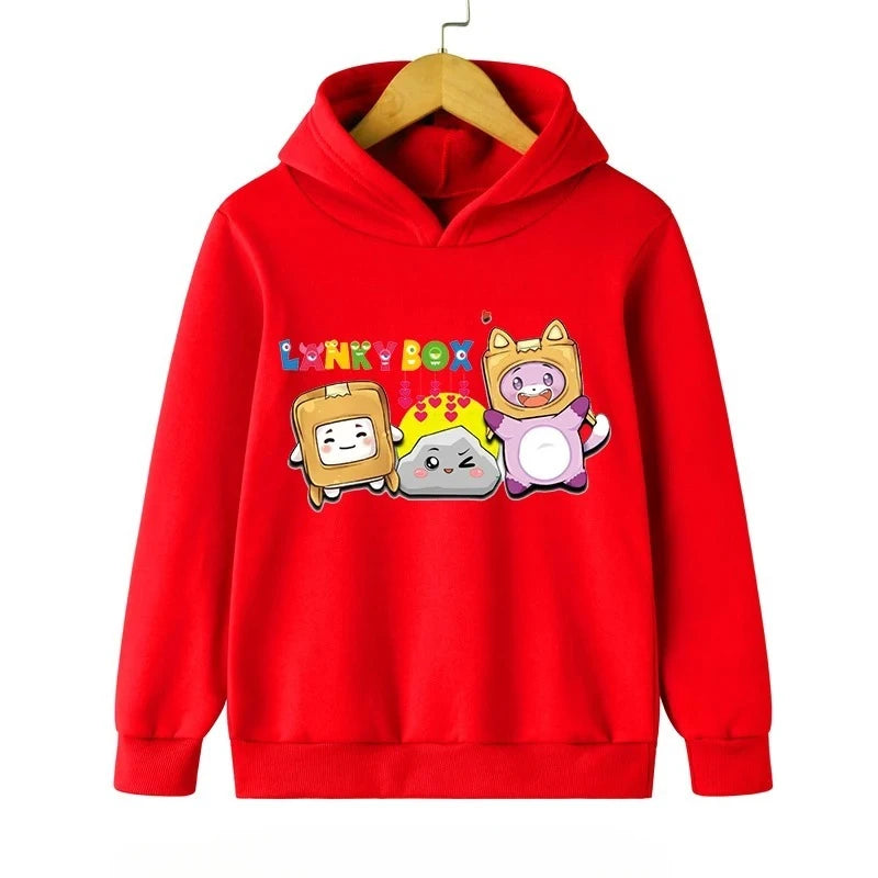 Lanky Box Print Hoodie Baby Boy Funny Cartoon Streetwear Stone Cats Print Kids Clothes Girls Long Sleeve Sweatshirt Box Pullover