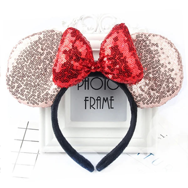 Minnie Mouse Ears Headband Big Size Sequin Bow Women Party Girl Hairband Hot Festival Disney Park Trip DIY Hair Accessories