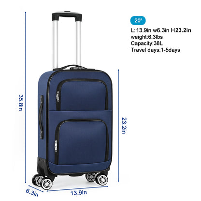 Soft edged travel 20 inch lightweight luggage with rotating wheels, Oxford fabric suitcase with small diagonal fabric