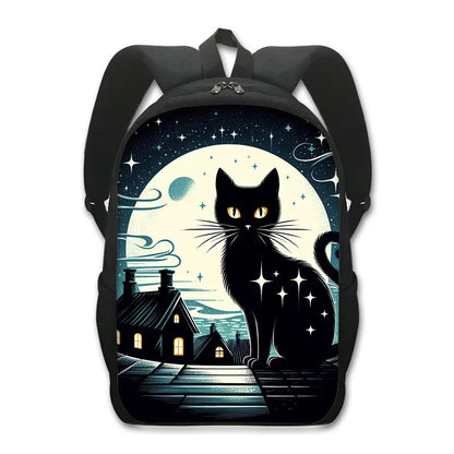 Moon Black Cat Print Backpacks Witchcraft Cat Starry Sky Teenager Daypack for Travel Storage Backpack Laptop Bags School Bag