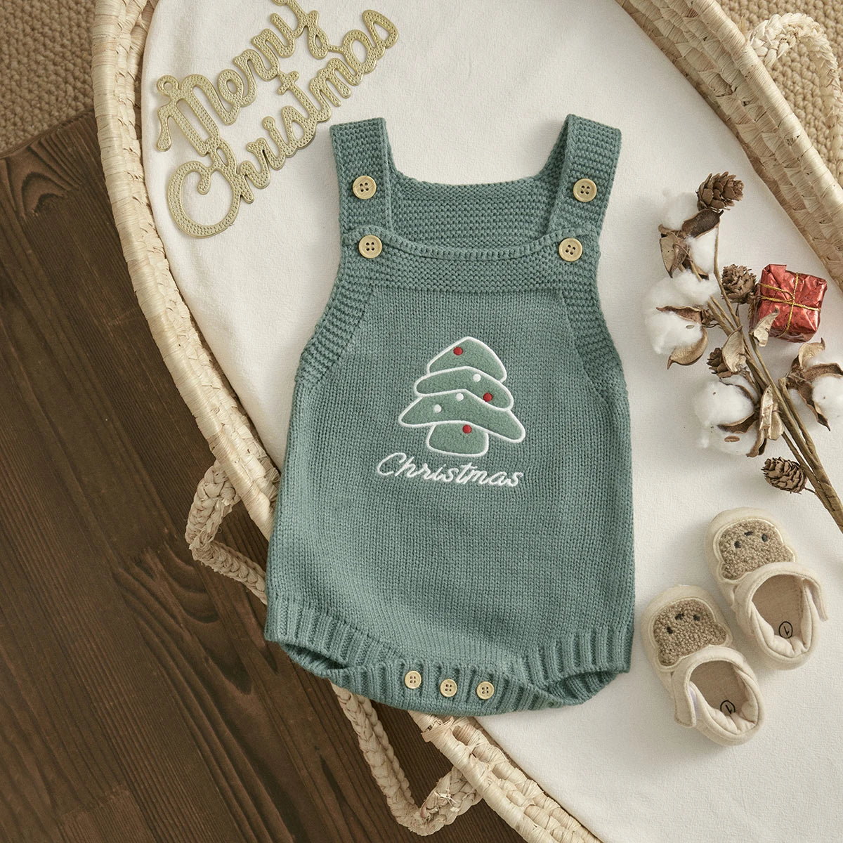 ma&baby 1-18M Christmas Baby Boy Girl Romper Newborn Infant Sleeveless Tree Santa Embroidery Knit Overall Jumpsuit Xmas Costumes