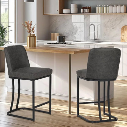 Black Counter Height Bar Stools Set of 2 for Kitchen Counter 24 Inch Faux Leather Upholstered Barstools with Back Modern