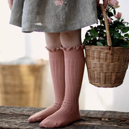 Ruffle Kids Knee High Socks Baby Girls Toddlers Long Soft Cotton Sock Lace Flower Children Princess Uniform Socks For 0-8 Years