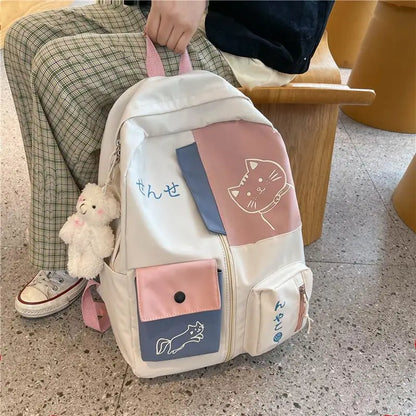 Hundreds of simple junior high school students schoolbag Large capacity primary school students schoolbag cute cat pattern