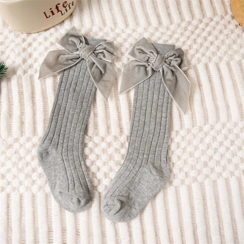 Baby Girls Knee High Socks Autumn Winter Kids Big Bow Long Soft Cute Christmas Sock Cotton Red Children Socken For 0-8 Years