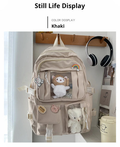 Girls High School Student Backpack Bags Backpack with Pin and Pendant,Cute Aesthetic Backpack ,Outdoor Sports Leisure Bag