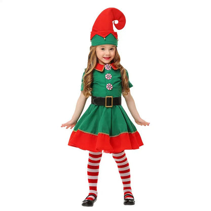 Christmas Kids Clothes Baby Cosplay Green Elf Santa Costume Toddler Xmas Suit Jumpsuit Outfit For Boys Girls Carnival Party