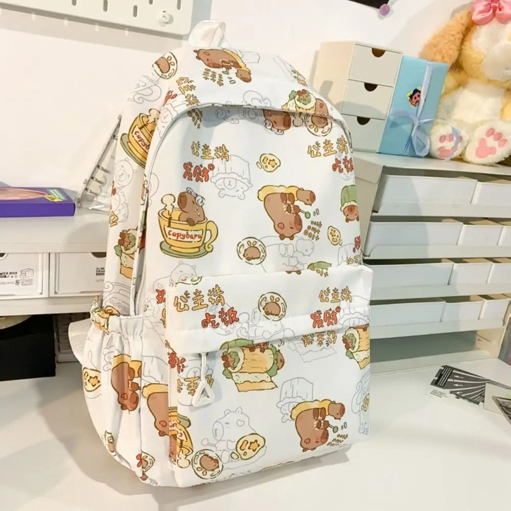 Kawaii Cartoon Capybara Backpack Funny Large Capacity Capybara School Bag Nylon Handbag Student Laptop Bag NO Pendant