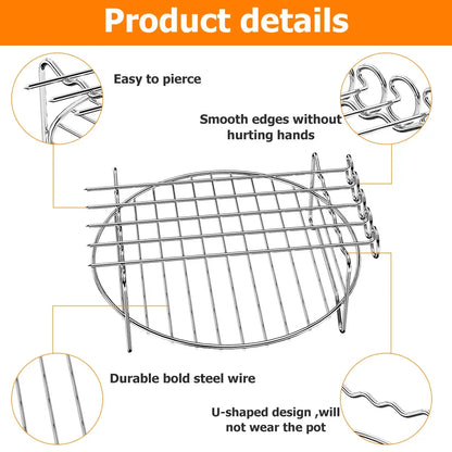 Air Fryer Stainless Steel Rack Tray&Steaming Racks Air Fryer Tools Baking Pan BBQ Gril Baking Cooker Accessories Cooking Tools