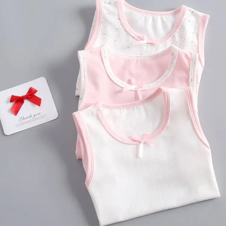 3pcs/Lot Girls Singlet Underwear Tank Cute Design Undershirts Cotton Tank Bow Tops for Baby Girl Size 100-150 Breathable Tops