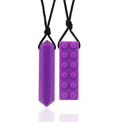 Sensory Chew Necklaces(2 Pack) for Kids with Teething, ADHD, Autism, Biting Needs, Oral Motor Chewy Teether, Chewlery Tool