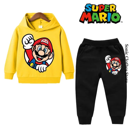 Super Mario Kids Tracksuit, casual sweatshirt with hood and pants, 2 sets, 5th birthday gift