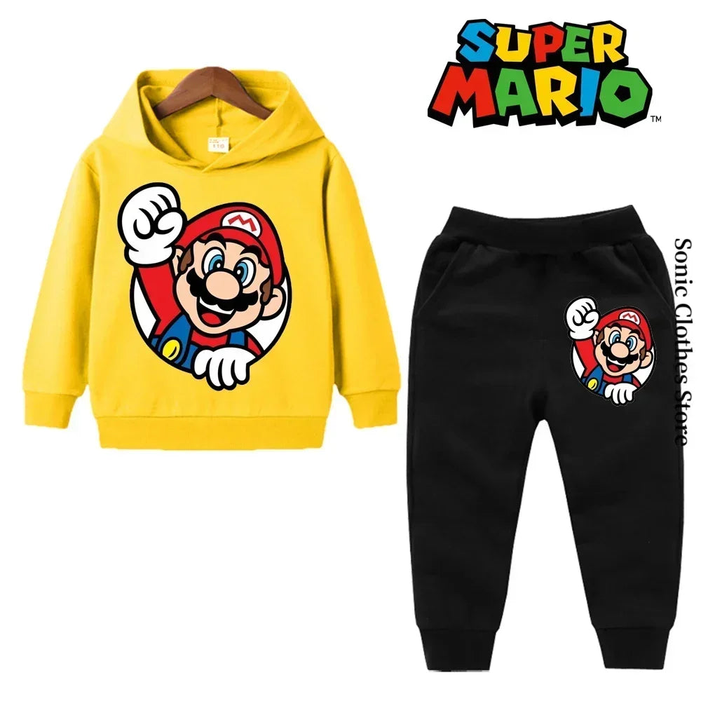 Super Mario Kids Tracksuit, casual sweatshirt with hood and pants, 2 sets, 5th birthday gift