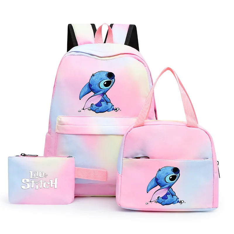 3pcs Disney Lilo Stitch Colorful Backpack with Lunch Bag Rucksack Casual School Bags for Boys Girls Women Student Teenagers Sets