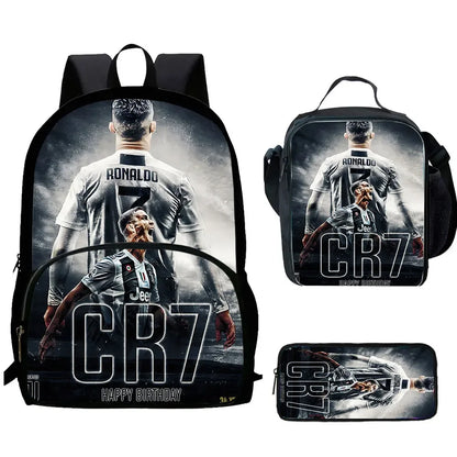 Cartoon C-CR7 Football-Stars Child Backpack,Lunch Bags,Pencil Bags for 4-8 Years Old Anime School Bags for Boys Girls Best Gift