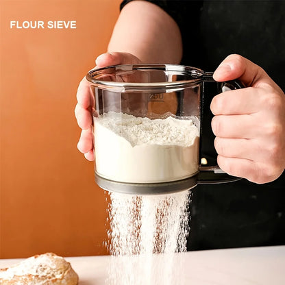 Semi-Automatic Flour Sifter With Hand Press Design Transparent Flour Sieve Non-stick Baking Tools Kitchen Gadgets Accessories