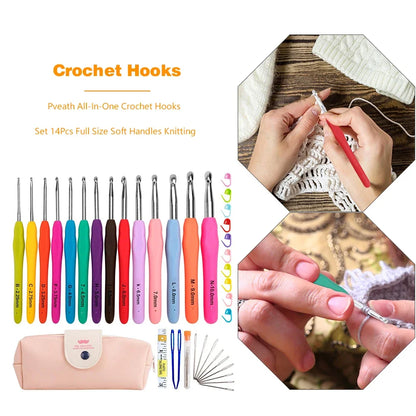 Crochet Hooks Kits with Storage Bag Soft Handle Crochet Needles Yarn Weave Knitting Needles Set DIY Weaving Tool