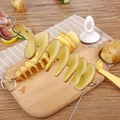 Potato Slicing Skewer Manual Rotating Tower Spiral Cyclone Potato Roll Slicing Skewer Cut Potato Roll Gadgets