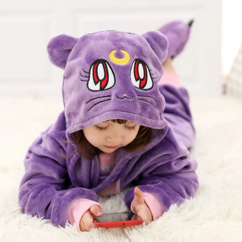 Unicorn Kigurumi for Kids Onesies Winter Flannel Warm Pajamas Animal Lion Dinosaur Hooded Sleepwear Jumpsuit Cospaly Costumes