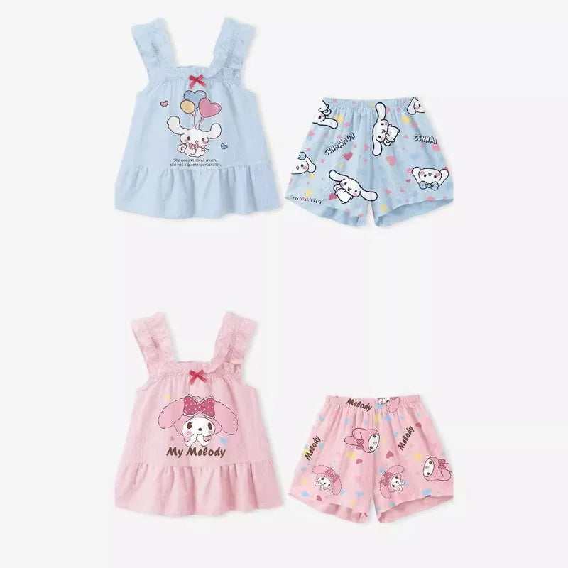 Sanrio Kuromi Kids Cinnamoroll Cartoon Pajamas Set Cute My Melody Girls Boys Summer Short Sleeved Home Set Children Gift