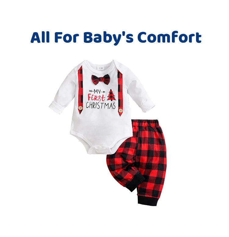 Christmas Letter Newborn Clothes Comfortable 0-18 Boys And Girls Spring And Autumn Long Sleeved Baby Triangle Jumpsuit+Pants Set