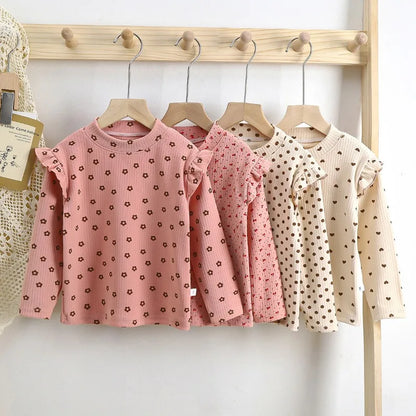 Kids Long Sleeved Undershirt Girls Cute Floral Dots T-shirt 2-10T Children Boys Sweet Tops Bottoming Shirt  t shirt for kids boy