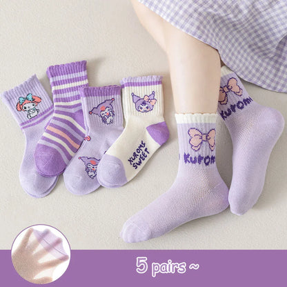 5 pairs of children's socks Girls' socks Cute all-match style CuHK children's mid-tube socks Student sports socks Breathable and