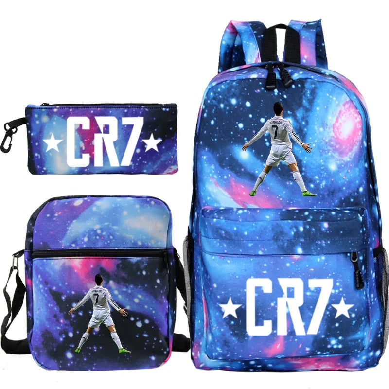 New 3pcs CR7 Backpacks Simple Style Lightweight Boys Girls School Bags Capacity Teens Laptop Backpack Women Men Travel Mochilas