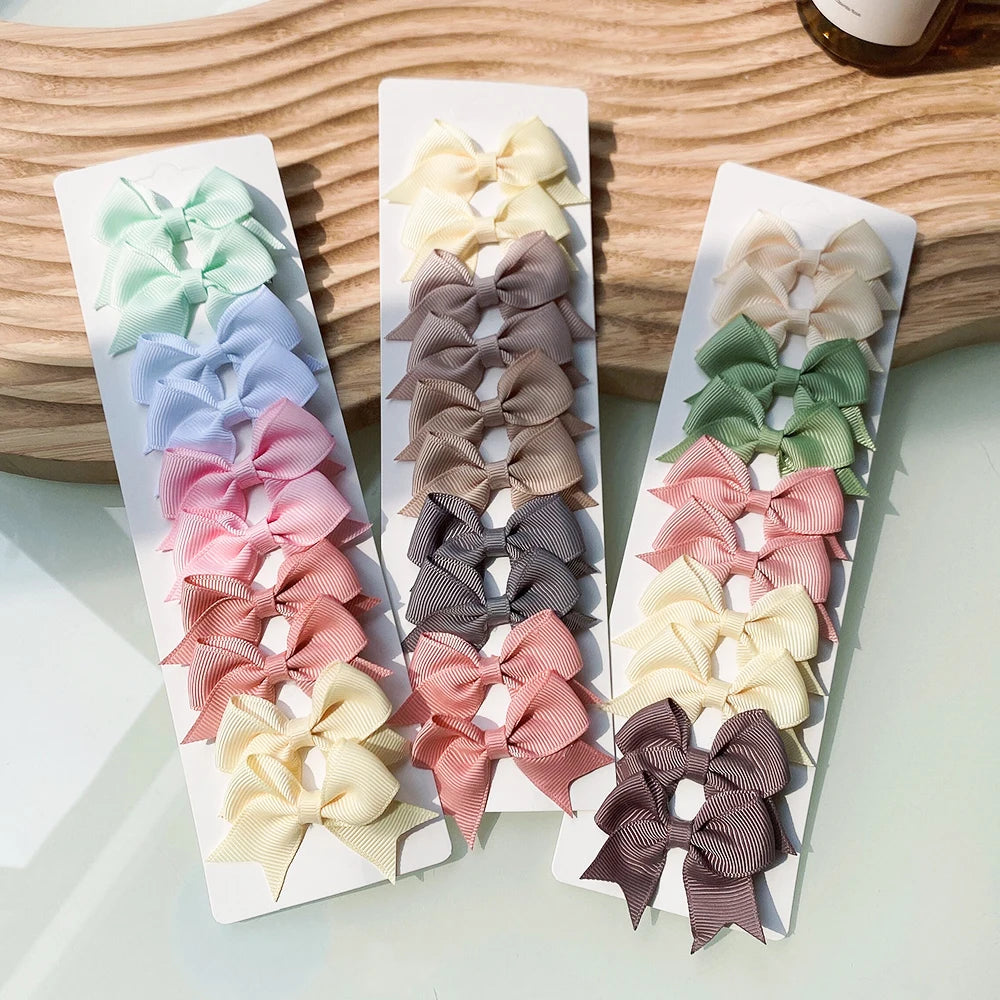 10Pcs/Set New Cute Solid Ribbon Bowknot Hair Clips for Baby Girls Handmade Bows Hairpin Barrettes Headwear Kids Hair Accessories