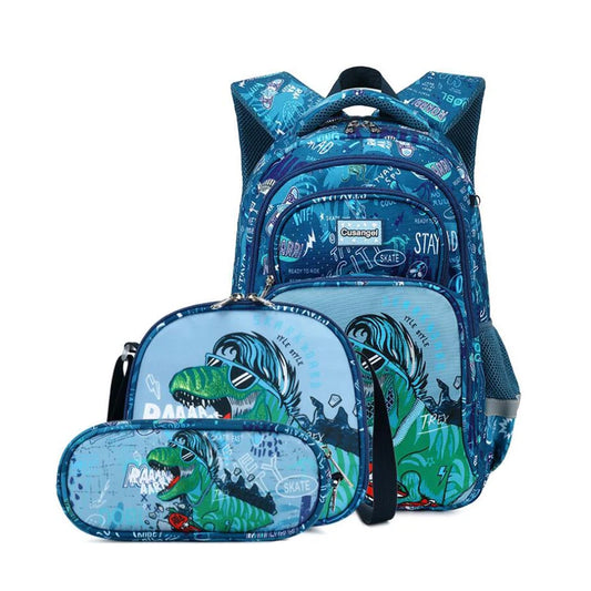 Boys Dinosaur Backpack Set with Lunch Box Pencil Case, School Book Bag for Kids Elementary Preschool