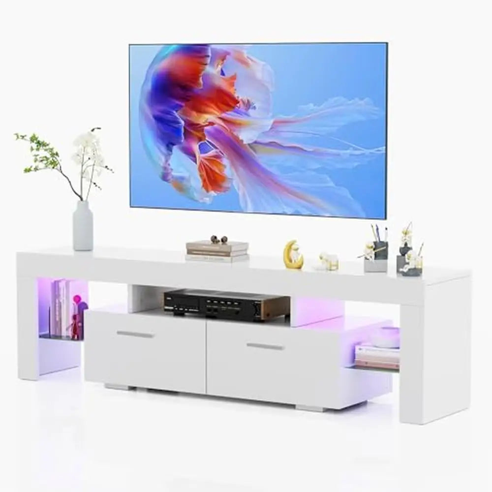 Modern LED TV Stand with 16 Color Options Storage Drawer Glass Shelf Fits 50/55/60/65/70 Inch TVs Easy Installation Remote