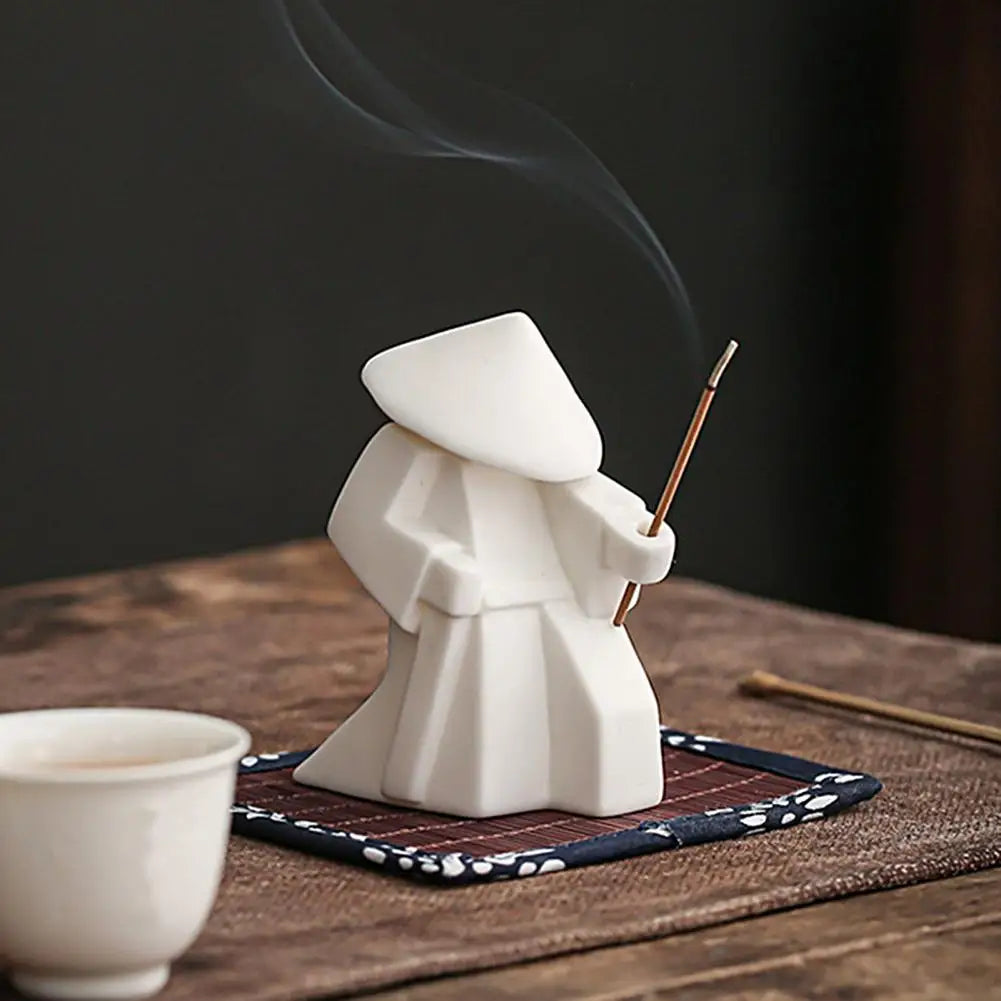 Incense Stick Burner Unique White-Porcelain Incense Stick Holder Chinese Ceramic Samurai Censer Holder Home Decor for Home