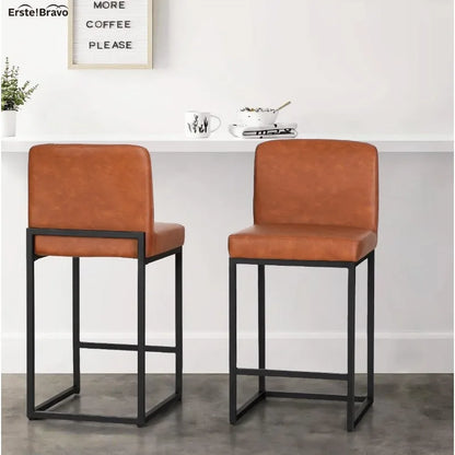 Black Counter Height Bar Stools Set of 2 for Kitchen Counter 24 Inch Faux Leather Upholstered Barstools with Back Modern