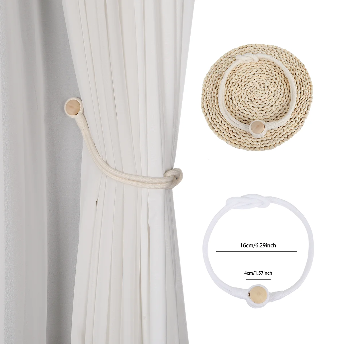 BELAVENIR Magnetic Curtain Tieback Hand Woven Cotton Curtains Holder Tieback Rope Buckle Home Decorators Accessories