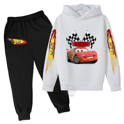 Disney Lightning McQueen Printed Hoodie+Pants Children's Set Boys and Girls' Fashion Baby Autumn Warm Sports Back to School Gift