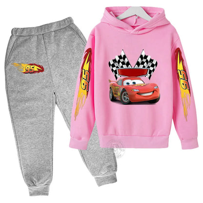 Disney Lightning McQueen Printed Hoodie+Pants Children's Set Boys and Girls' Fashion Baby Autumn Warm Sports Back to School Gift