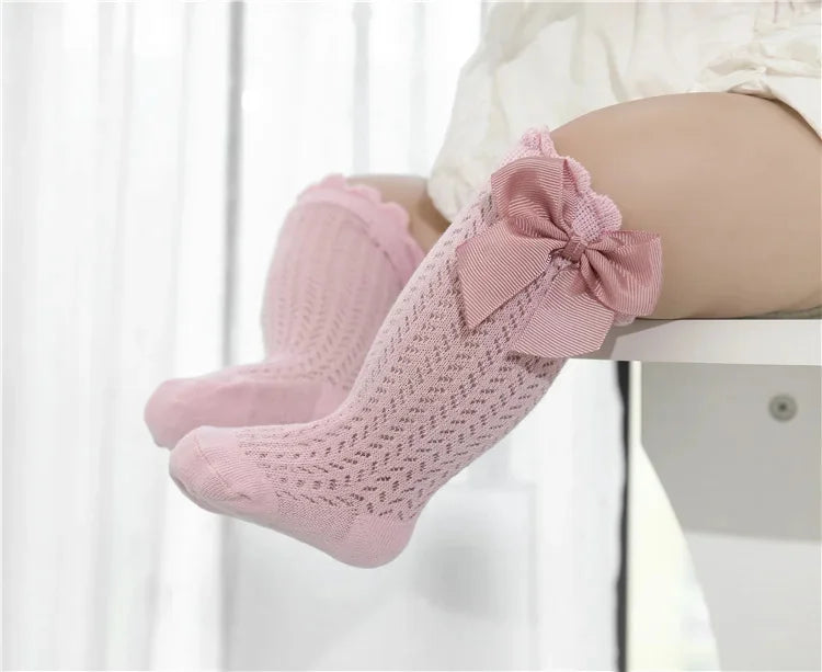 0-24Month Baby Girl Socks Toddler Bow Cotton Summer Mesh Lace Baby Knee Socks Newborn Infant Baby Princess Long Socks 2024 New