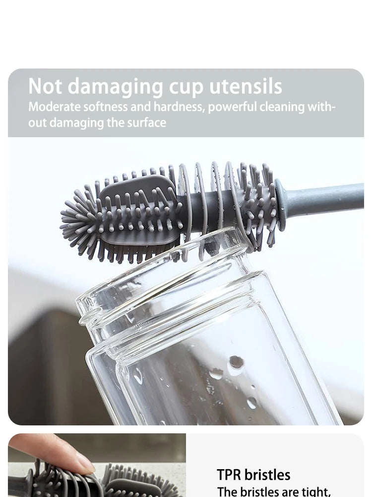 Long Handle Silicone Bottle Brush Cleaning Brush Kitchen Cleaning Cup Brush Thermos Glass Brush Cleaning Tools