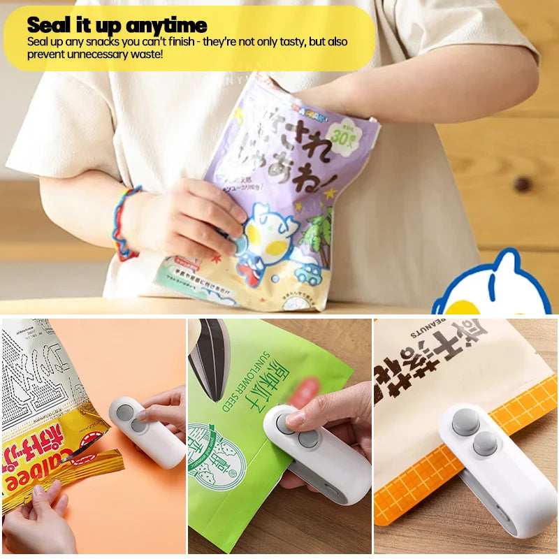 Portable Mini Sealer 2 in 1 Heat Bag Sealing Machine USB Rechargable Heat Sealer Food Storage Sealing Clip Packaging Sealer